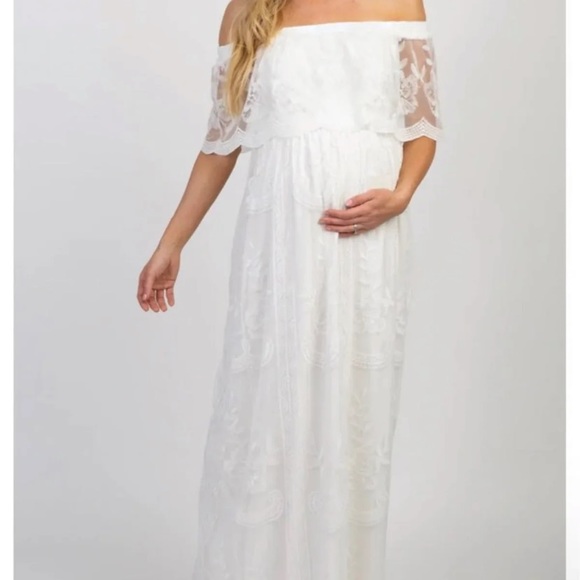 Pinkblush Lace Off Shoulder Maternity Maxi - Picture 3 of 8